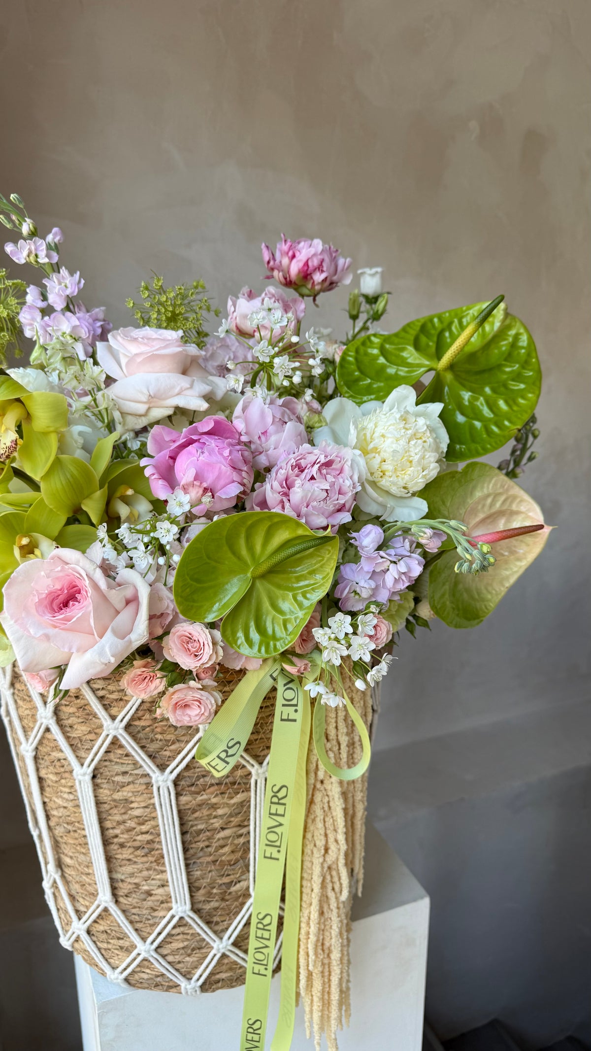 Spring blush & green bloom basket